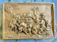 Rare 19th C PAIR Bronze Plaques Of Bacchus, Cherubs Drinking Wine,Solid Bronze picture