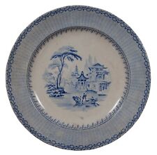 Antique Blue English Transferware Chinese Villa Chinoiserie Pagoda Plate Charger picture