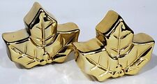 Gold Holly Leaves Christmas Holiday figural Leaf SALT & PEPPER SHAKERS ceramic picture