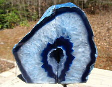 Agate Geode Blue Bookends-Exc Colors And Patterns-Druzy Centers-4 lbs 15 ounces picture