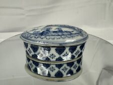 Blue and White Vintage Chinese Village Porcelain Ceramic Lidded Trinket Box (Z11 picture