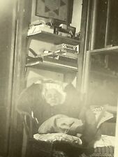 VE Photograph Bald Man Relax Naps In Wicker Chair White Spots Over Exposure 1942 picture