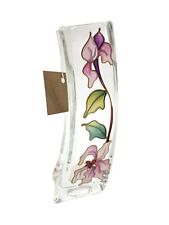Hand Blown Curved Vase Hand Painted Flowers picture