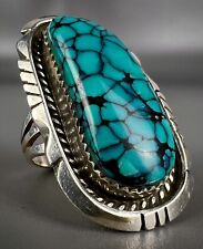 Large Vintage Navajo Sterling Silver Spiderweb Turquoise Ring 17 Grams picture