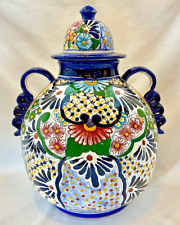 Talavera Mexican Folk Art Ginger Jar/Lid Castillo Hechoen Hand Painted-16