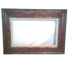 Vintage Ornate Hand Carved Large Wood Picture Frame Gold Red With Linen Border picture
