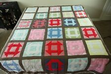 FLAW Vintage 70s 80s Hand Quilted Patchwork Quilt Monkey Wrench 92 x 77 Country picture