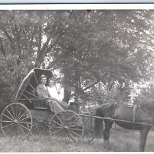 c1900s Man & Woman Couple Horse Drawn Carriage RPPC Hard Top Real Photo PC A135 picture