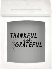 Thankful and Grateful Painted Wood Glass Front Coin Bank or Blessings Bank White picture