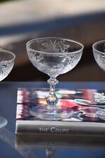 4 Vintage Etched CRYSTAL Cocktail Glasses, Reizart, 1950's Champagne Coupes picture