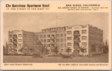 c1910s SAN DIEGO CA Postcard THE BARCELONA APARTMENT HOTEL Juniper Street UNUSED picture