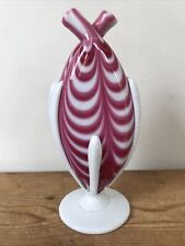 Antique Nailsea Cranberry Milk Glass Swirl Double Spout Marbie Gimmel Flask Vase picture