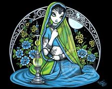 Fairy Art Hindi Henna Flower Sari Azura Blue Green Signed Myka Jelina Print picture
