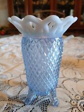 Vintage Imperial Glass Diamond Cut Laced Edge Blue Footed Vase 5