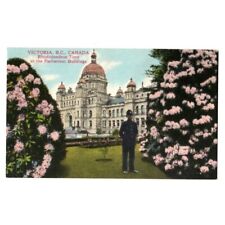 Victoria B.C. Canada Rhododendron Time at the Parliament Buildings Postcard VTG picture