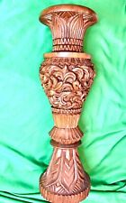 Vintage Hand Carved Wood Pedestal Turned Vase Candle Holder Exotic Rustic 15” picture