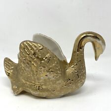 Vintage Bel Terr MCM Weeping Gold Ceramic Swan Planter 22K 8” picture