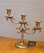 Vintage Elegant Solid Brass 3 Arm Candelabra Candle Stand Original Tag 9.5