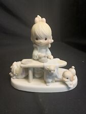 1982 Precious Moments “Press On” Girl Ironing w/ Dog & Cat Figurine #E-9265 picture