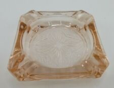 Vintage Pink Peach Glass Ashtray Square Cut Pattern 3 1/8