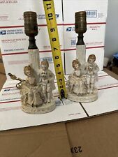 vTg Porcelain Victorian Colonial Couple Hand Painted Gold Gilded Lamp 1001 picture