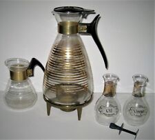 Vintage Pyrex Coffee Carafe and Oil & Vinegar Gold Ring Glass Cruets picture