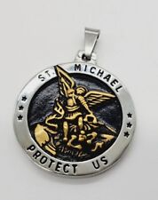 Vintage St. Michael Pendant for Necklace Two tone Gold & Silver Protect US picture