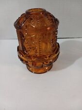 Vintage Amber FAIRY LAMP Indiana Glass Stars and Bars Candle Tea Votive Light picture