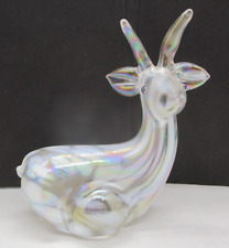Vintage White Blown Glass Iridescent Antelope Deer Figurine picture