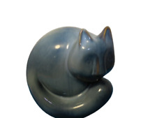 Vintage Abstract Ceramic Bisque Cat Statue Brown & Blue Drip Glaze Sculpture 8