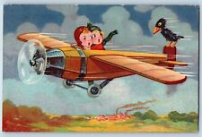 c1910's Postcard Childrens Riding Airplane Bird Scene c1910's Posted Antique picture