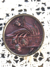 Stunning Lily of the Valley Picture Button. Late 1800s. Burgundy Tint.  1 Inch picture