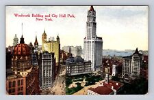New York City NY, Woolworth Building, City Hall Park Vintage Souvenir Postcard picture