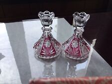 Vintage Ruby Red Flash Cut Glass Candle Holders Anne Hutte Germany picture