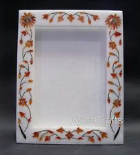 9x7 Inches White Marble Decorative Frame Carnelian Stone Inlay Work Photo Frame picture