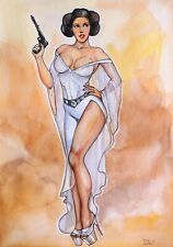 Sexy Princess Leia (8x12) Original Comic Art PinUp Star Wats by Sheludchenko picture