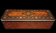 Antique Victorian English Gloves Box  marquetry inlay MOP picture