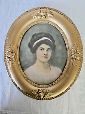 Antique Gold Oval Wood Picture Frame Lady Photo 12 x 14 picture