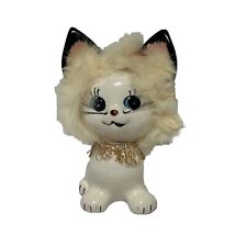 Vintage Brinn's Furry Flocked Cat Kitten Kitty Figurine Big Eyes Ceramic fluffy picture