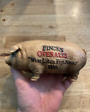 Finck’s Piggy Bank Cast Iron Overalls Metal 3+LB Patina Hog Swine Pig Bovine WOW picture