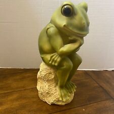 Frog Figure Resin Thinking Frog on Rock 12” Garden Decor picture