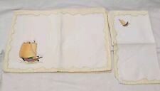 8 Pieces Vintage Set 4 Placemats 4 Napkins Embroidered Junket at Sea picture