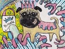 PRINCESS PUG Vintage Style Art 13 x 19 Signed Giclee Print Dogs picture