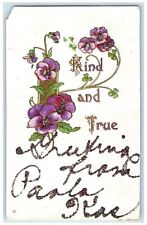 c1940's Greetings From Paola Kansas KS Unposted Kind And True Flowers Postcard picture