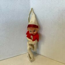 Vintage Knee Hugger Felt Elf White Red Christmas 6