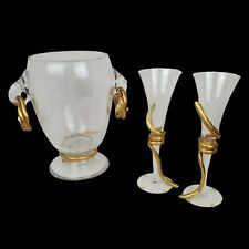 David Rucli Paris Luxury Artisan Glass Champagne Flutes Gold Ice Cooler Bucket picture