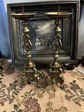 Rare Pair Of Vintage Baroque Bronze Church Altar Candlesticks 15.6” High picture