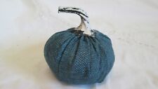 Teal Soft Cloth Thanksgiving  Pumpkin Resin Stem White Washed Small 4
