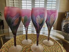 FOUR(4) RUEVEN NOUVEAU ART GLASS NGC7 HAND PAINTED FROSTED STEM 8”T  picture