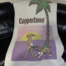 RARE 70s Vintage Coppertone Lotion Beach Towel Little Girl Palm Tree 56”x34” picture